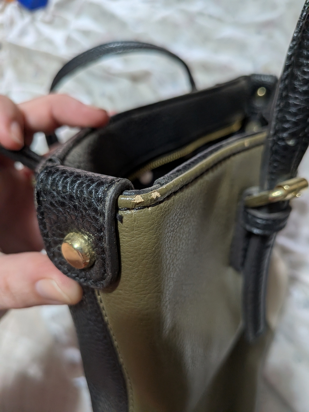 Anne Klein Olive, Cream & Black Two-Tone Tote - Picture 4 of 4